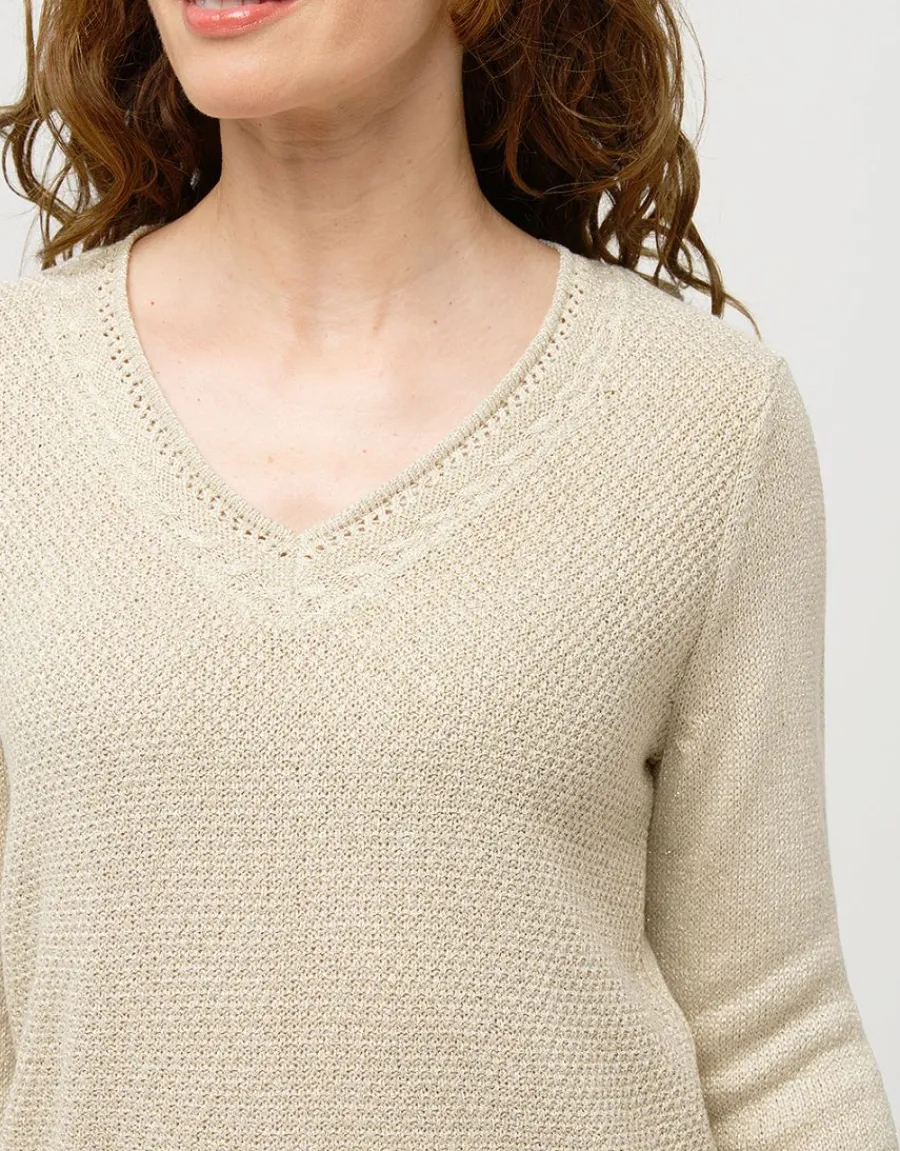 Christine Laure Pulls|Maille*Pull maille beige fils or