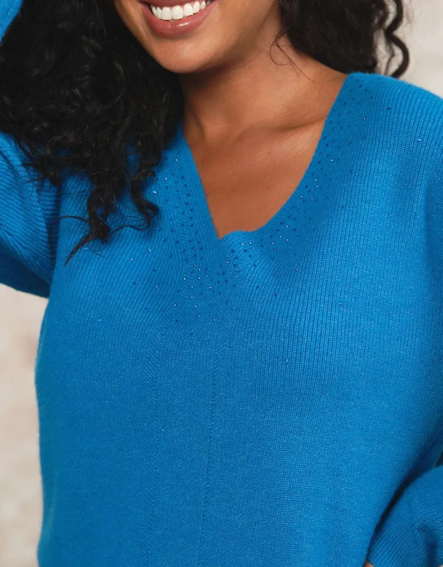 Christine Laure Pulls|Maille*Pull mélange laine bleu