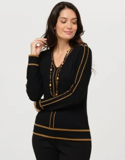 Christine Laure Pulls|Maille*Pull noir bande camel