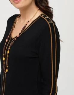 Christine Laure Pulls|Maille*Pull noir bande camel