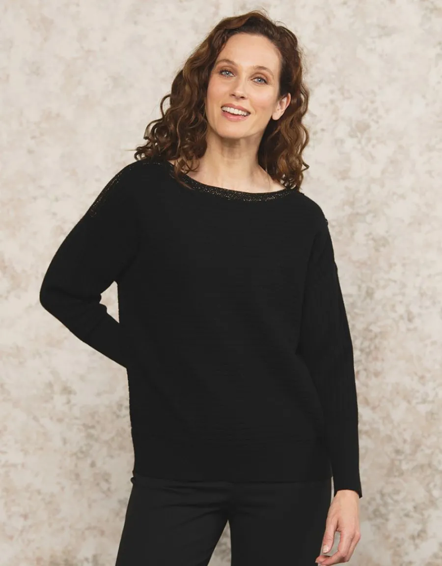 Christine Laure Pulls|Maille*Pull noir encolure bateau