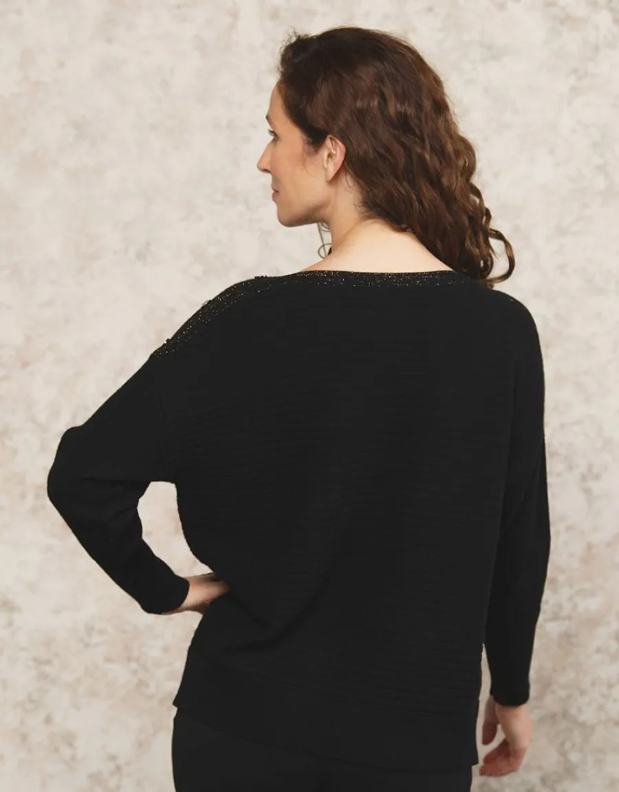 Christine Laure Pulls|Maille*Pull noir encolure bateau