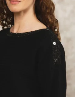 Christine Laure Pulls|Maille*Pull noir encolure bateau