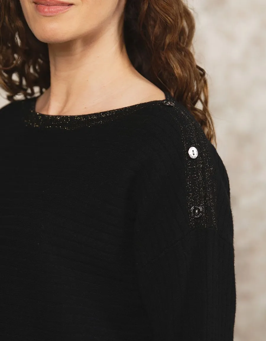Christine Laure Pulls|Maille*Pull noir encolure bateau