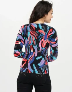 Christine Laure Pulls|Maille*Pull noir rose à motifs