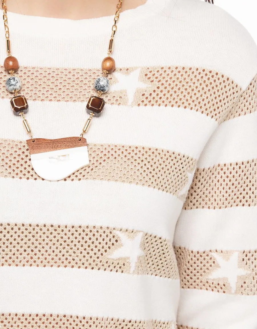 Christine Laure Pulls|Maille*Pull rayé beige écru