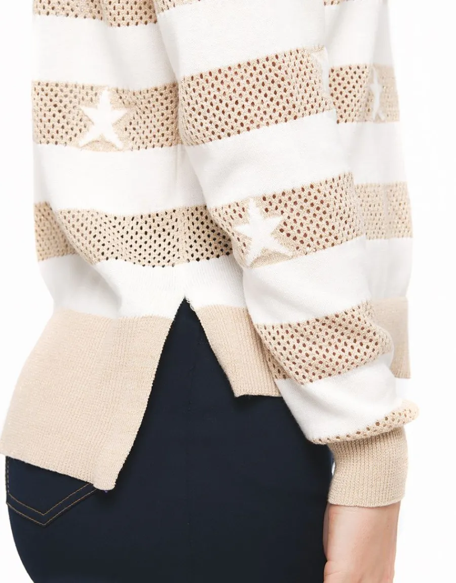 Christine Laure Pulls|Maille*Pull rayé beige écru