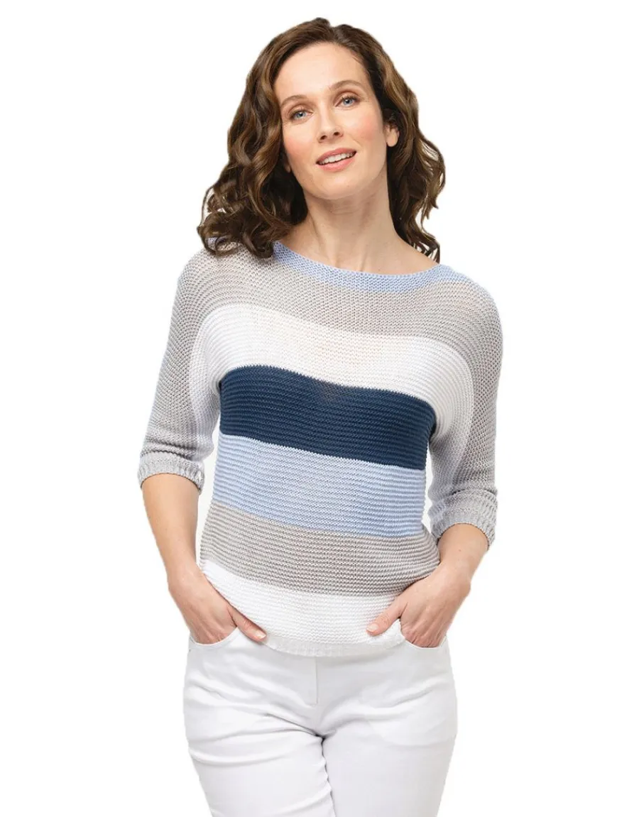 Christine Laure Pulls|Maille*Pull rayé ciel marine