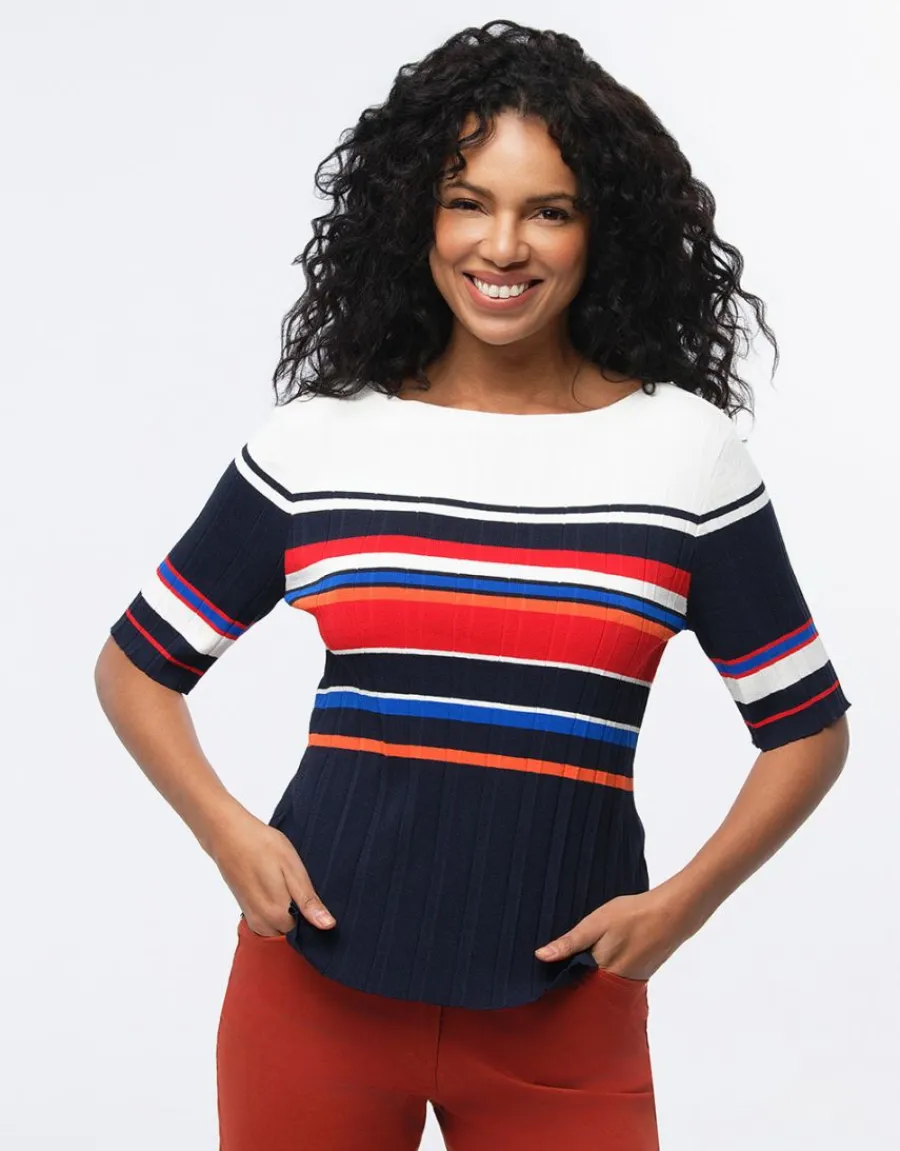 Christine Laure Pulls|Maille*Pull rayé manches courtes