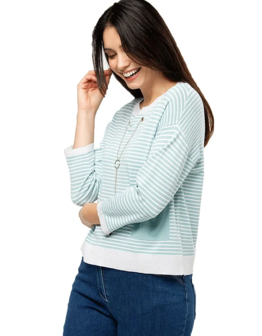 Christine Laure Pulls|Maille*Pull rayures vert d'eau