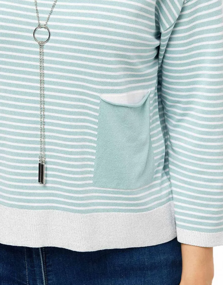 Christine Laure Pulls|Maille*Pull rayures vert d'eau