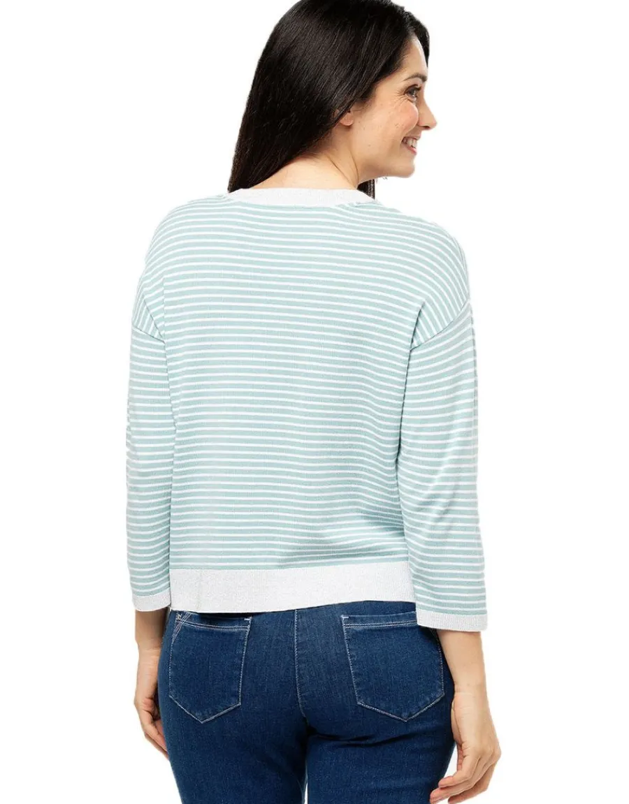 Christine Laure Pulls|Maille*Pull rayures vert d'eau