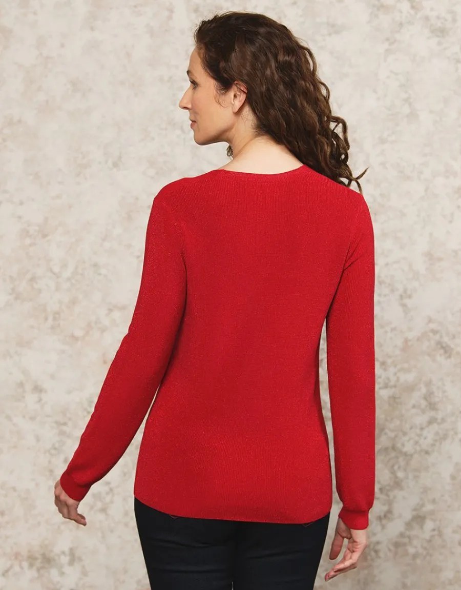 Christine Laure Pulls|Maille*Pull rouge maille ajourée