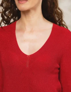 Christine Laure Pulls|Maille*Pull rouge maille ajourée