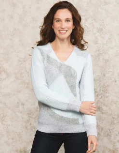 Christine Laure Pulls|Maille*Pull V bleu et gris