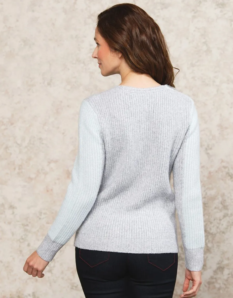 Christine Laure Pulls|Maille*Pull V bleu et gris