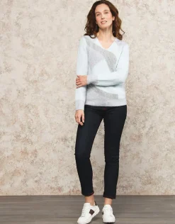 Christine Laure Pulls|Maille*Pull V bleu et gris