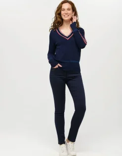 Christine Laure Pulls|Maille*Pull V marine sport chic