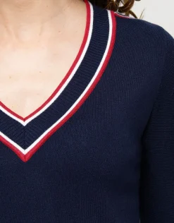 Christine Laure Pulls|Maille*Pull V marine sport chic