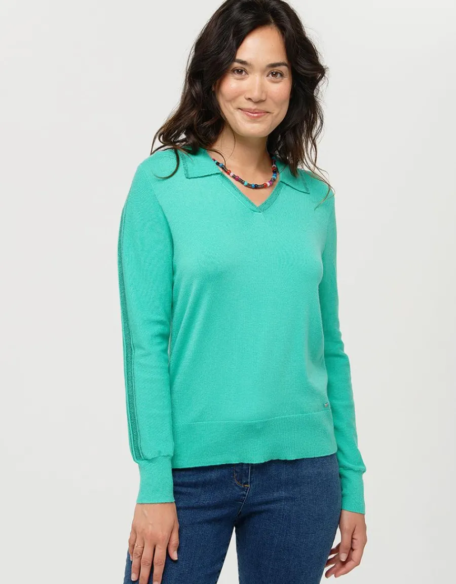 Christine Laure Pulls|Maille*Pull vert menthe col polo