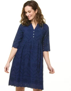 Christine Laure Robes|Robes & Jupes*Robe bleu broderies