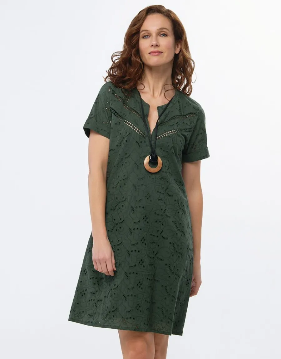 Christine Laure Robes|Robes & Jupes*Robe broderie coton kaki