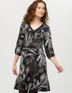Christine Laure Robes|Robes & Jupes*Robe motif feuillage noir