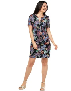 Christine Laure Robes|Robes & Jupes*Robe noir feuillages