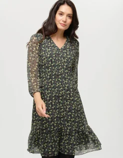 Christine Laure Robes & Jupes|Robes*Robe plissée kaki fleurs