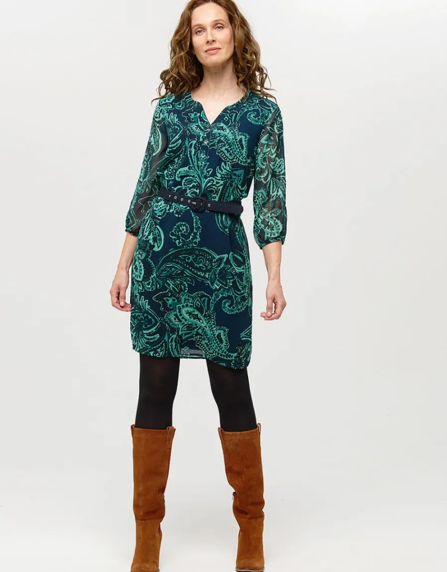 Christine Laure Robes|Robes & Jupes*Robe verte voile à motif