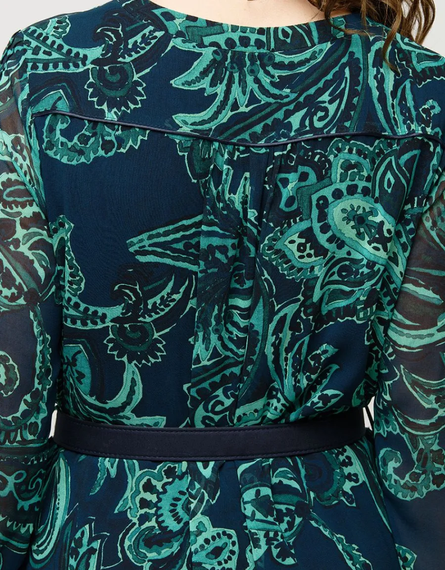 Christine Laure Robes|Robes & Jupes*Robe verte voile à motif