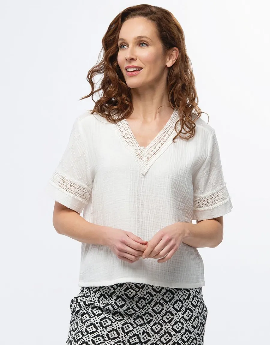 Christine Laure Chemisiers & Blouses|Hauts*Top gaze de coton blanc