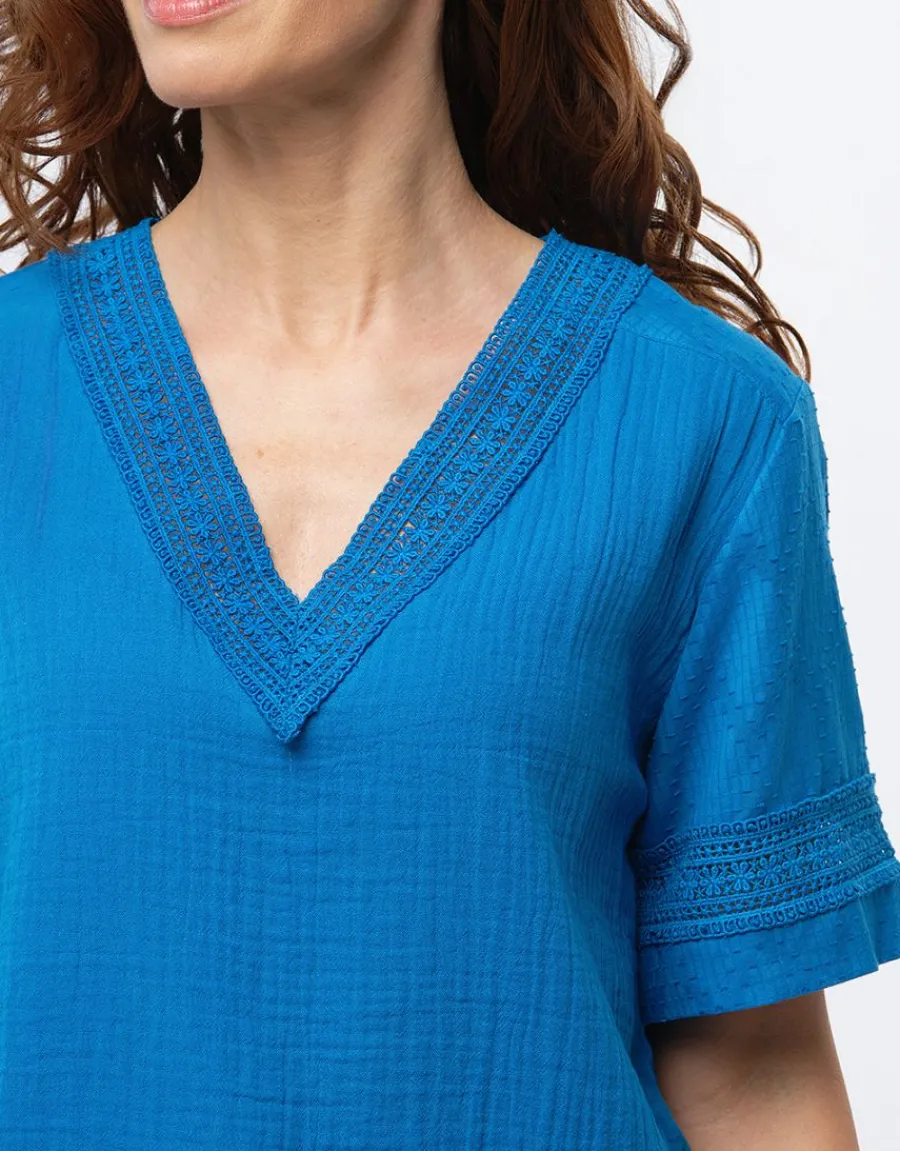 Christine Laure Chemisiers & Blouses|Hauts*Top gaze de coton bleu