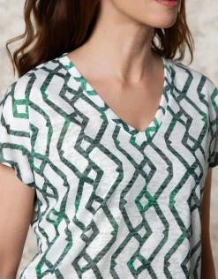 Christine Laure T-shirts|Hauts*T-shirt blanc motif vert