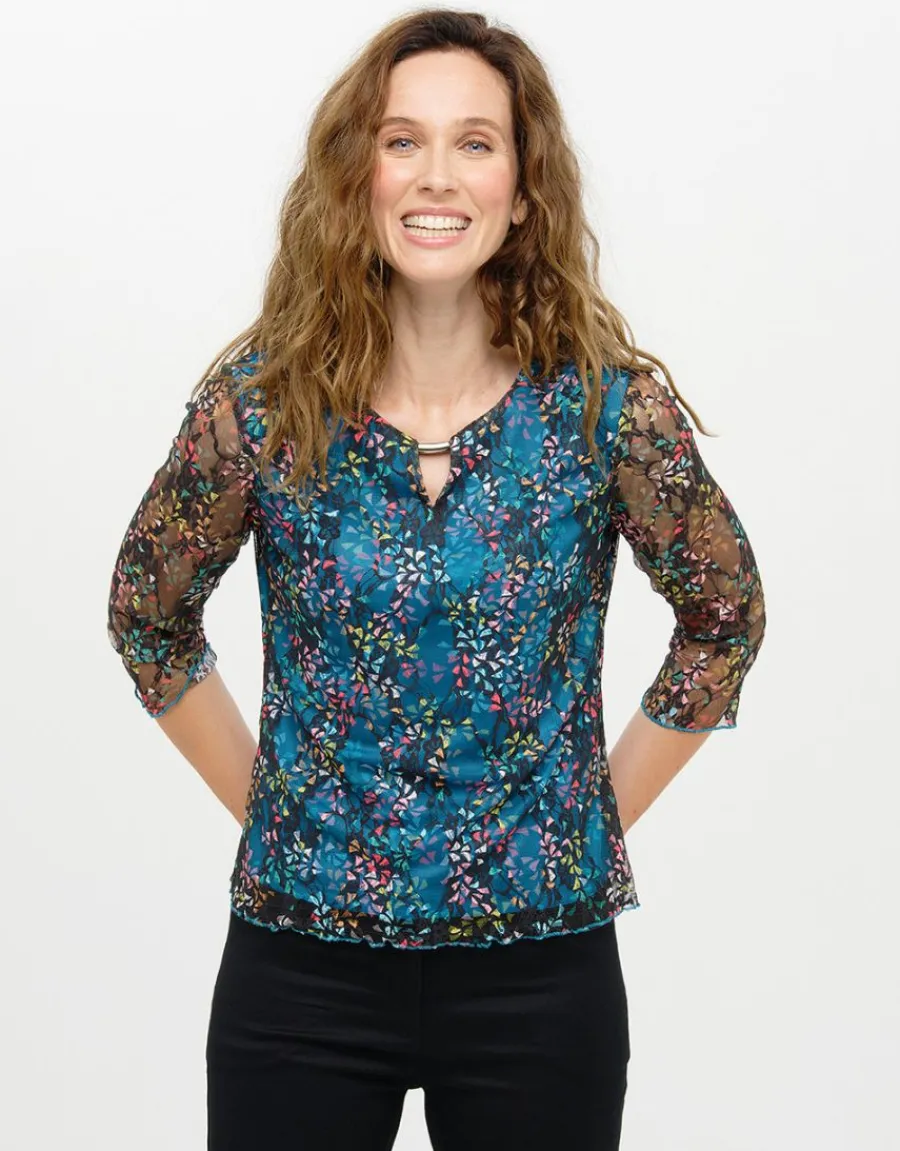 Christine Laure T-shirts|Hauts*T-shirt bleu dentelle