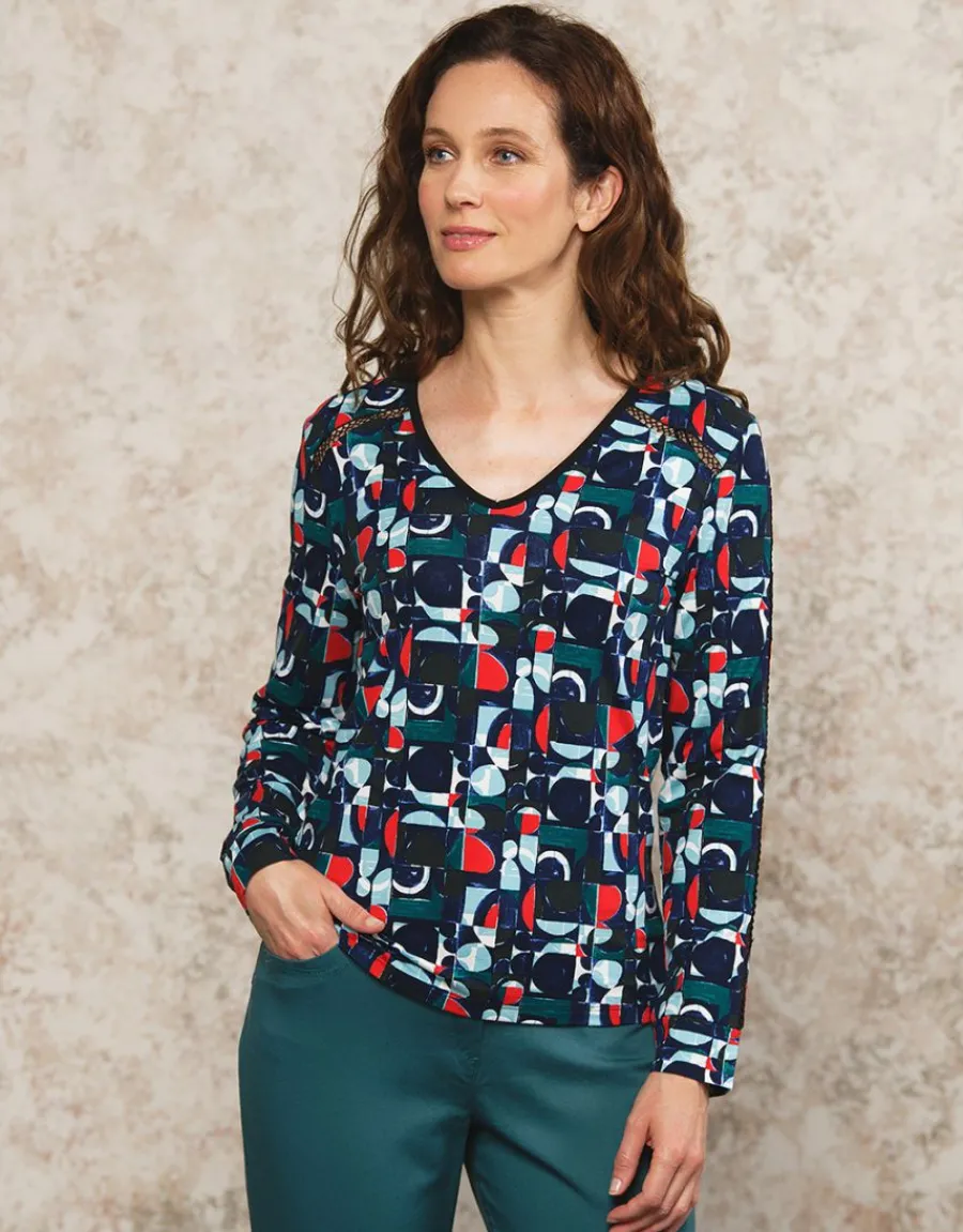 Christine Laure T-shirts|Hauts*T-shirt bleu motif