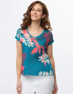 Christine Laure T-shirts|Hauts*T-shirt bleu motif fleuri