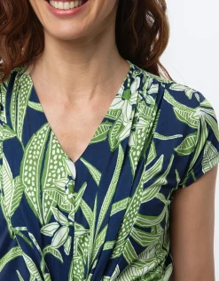 Christine Laure T-shirts|Hauts*T-shirt drapé motif bleu