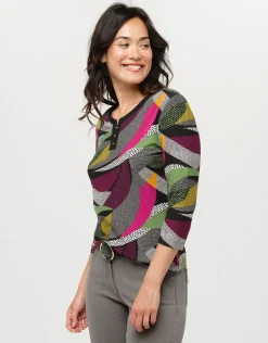 Christine Laure T-shirts|Hauts*T-shirt kaki rose motifs