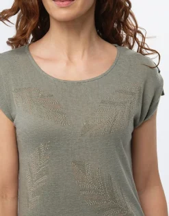 Christine Laure T-shirts|Hauts*T-shirt kaki strass