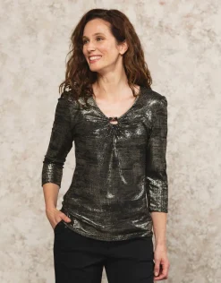 Christine Laure Hauts|T-shirts*T-Shirt lamé doré