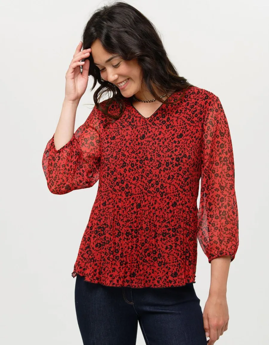 Christine Laure Chemisiers & Blouses|Hauts*Tunique plissée rouge