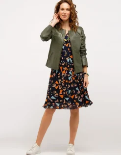 Christine Laure Vestes|Casual*Veste 100% cuir kaki