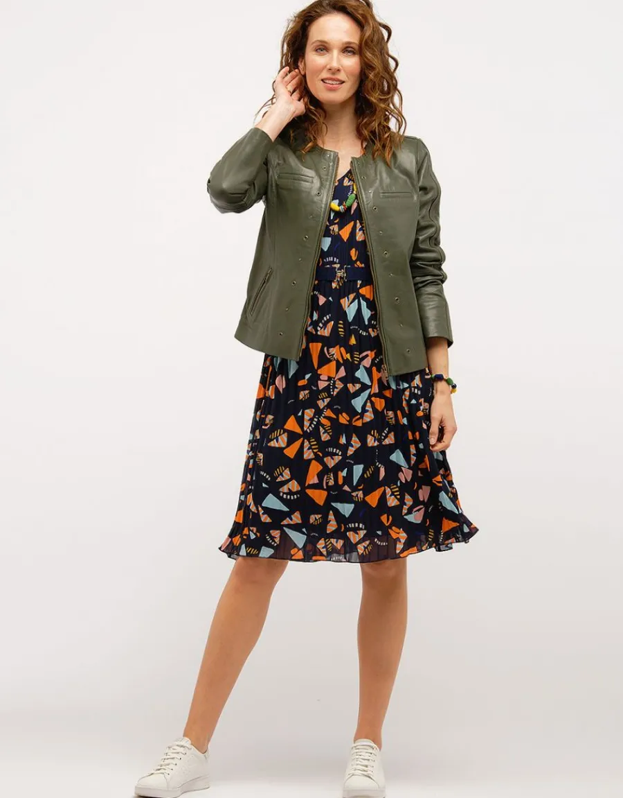 Christine Laure Vestes|Casual*Veste 100% cuir kaki