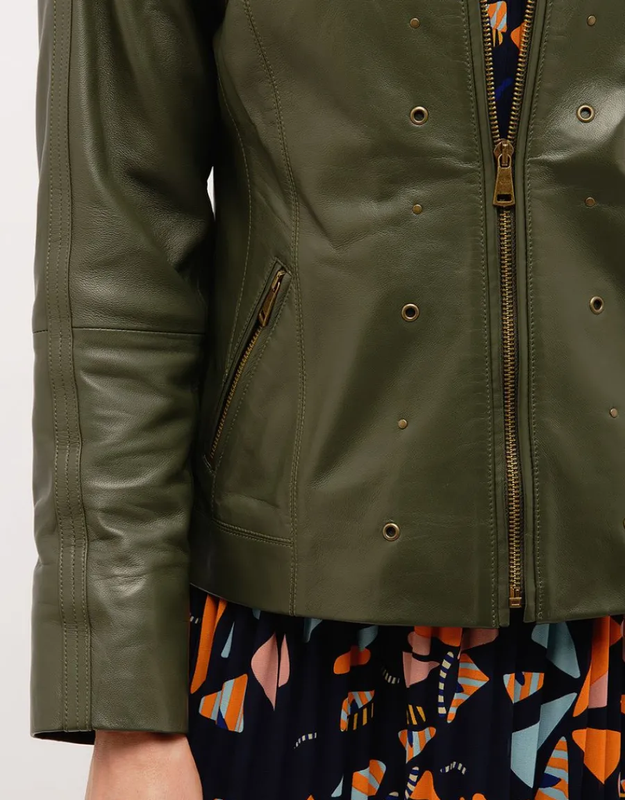 Christine Laure Vestes|Casual*Veste 100% cuir kaki