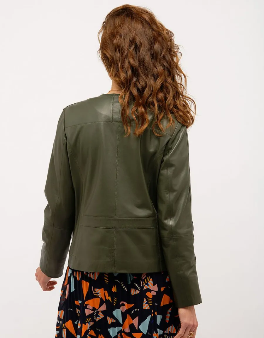 Christine Laure Vestes|Casual*Veste 100% cuir kaki